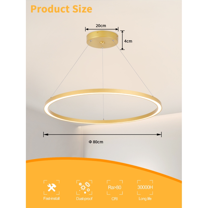 Immax NEO 07159-G80 - LED ljusreglerad ljuskrona på snöre FINO LED/60W/230V Tuya gyllene + fjärrkontroll