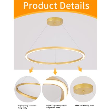 Immax NEO 07159-G80 - LED ljusreglerad ljuskrona på snöre FINO LED/60W/230V Tuya gyllene + fjärrkontroll