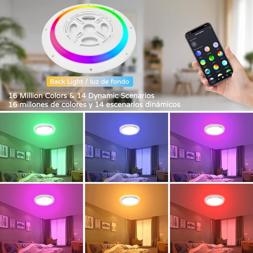 Immax NEO 07164-40 - LED RGB+CCT Ljusreglerad taklampa NEO LITE TUDO LED/50W/230V Wi-Fi Tuya +remote kontroll
