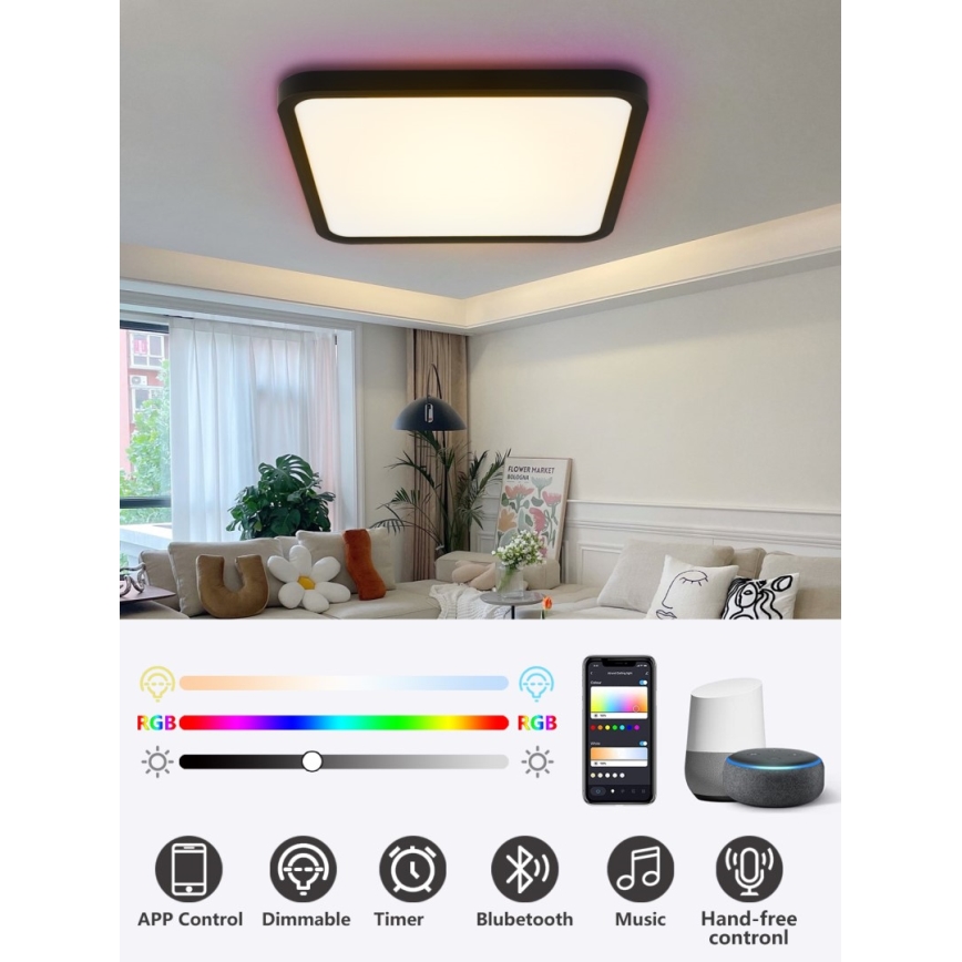 Immax NEO 07167-B40 - LED RGB+CCT dimbar taklampa NEO LITE TUDO LED/50W/230V Wi-Fi Tuya svart + fjärrkontroll