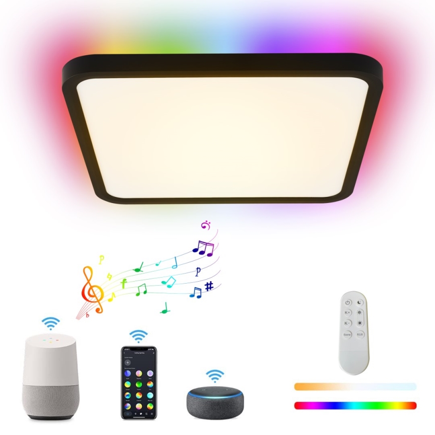 Immax NEO 07167-B40 - LED RGB+CCT Ljusreglerad taklampa NEO LITE TUDO LED/50W/230V Wi-Fi Tuya svart + fjärrkontroll