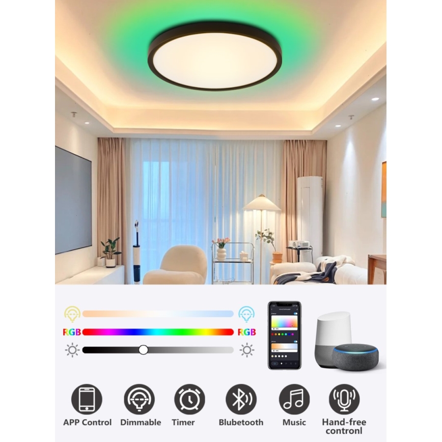 Immax NEO 07170-B60 - LED RGB+CCT Ljusreglerad taklampa NEO LITE TUDO LED/65W/230V 2700-6500K Wi-Fi Tuya svart + fjärrkontroll