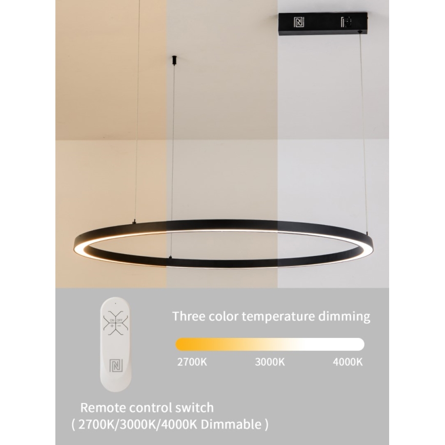 Immax NEO 07215L - LED ljusreglerad ljuskrona på textilsladd FINO LED/60W/230V 80 cm svart Tuya + fjärrkontroll