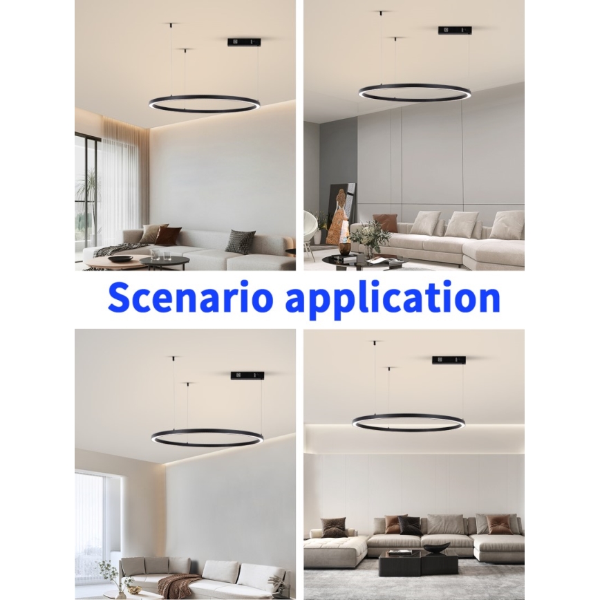 Immax NEO 07215L - LED ljusreglerad ljuskrona på textilsladd FINO LED/60W/230V 80 cm svart Tuya + fjärrkontroll