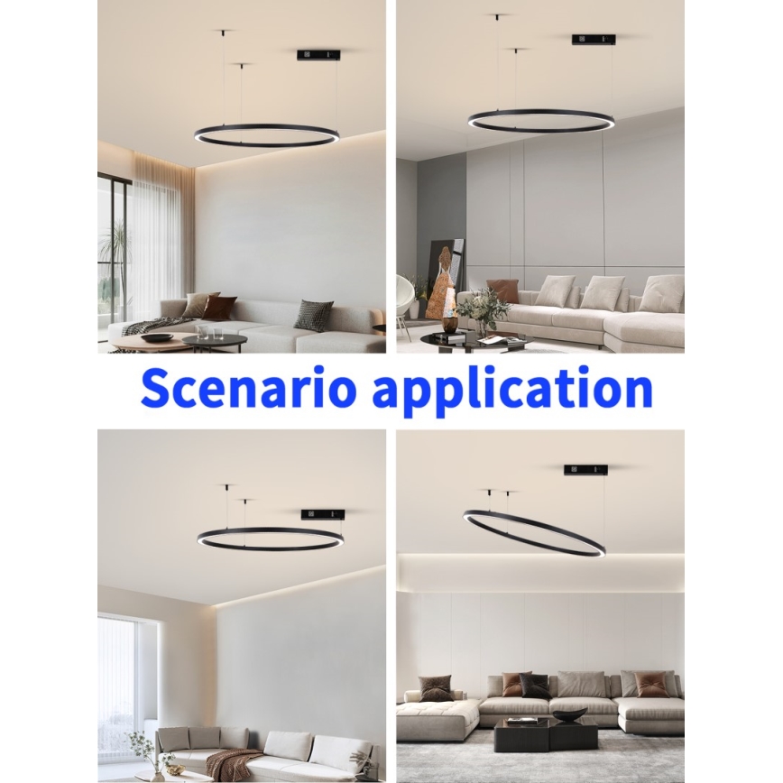 Immax NEO 07215L - LED ljusreglerad ljuskrona på textilsladd FINO LED/60W/230V 80 cm svart Tuya + fjärrkontroll