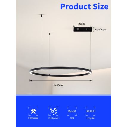 Immax NEO 07215L - LED ljusreglerad ljuskrona på textilsladd FINO LED/60W/230V 80 cm svart Tuya + fjärrkontroll