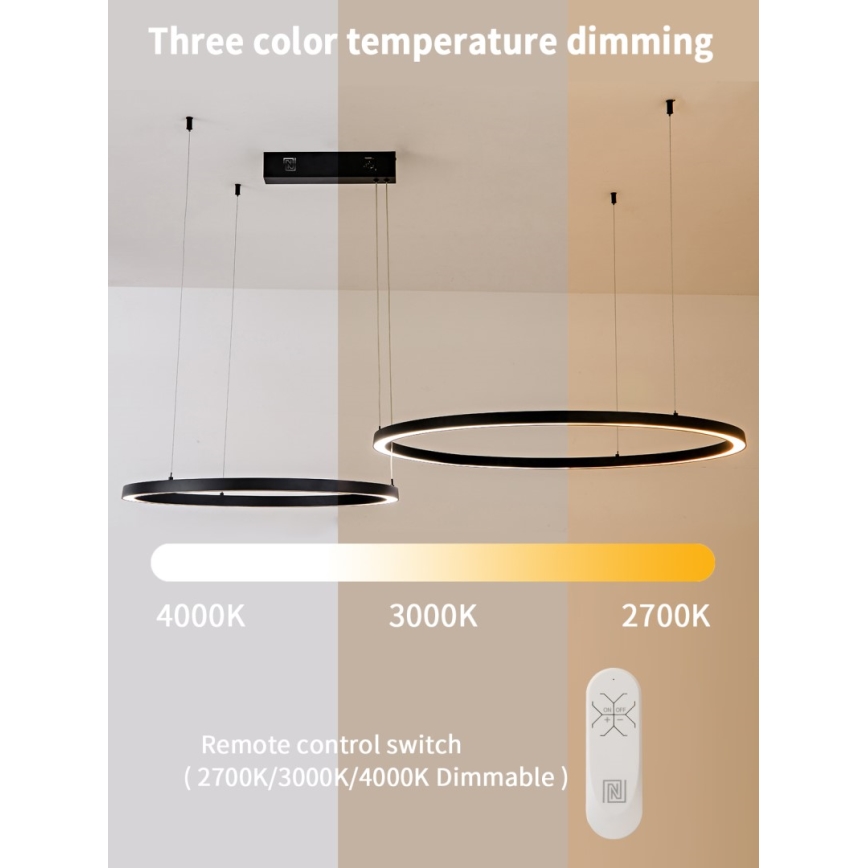 Immax NEO 07216L - LED ljusreglerad ljuskrona på textilsladd FINO LED/93W/230V 60/80cm svart Tuya + fjärrkontroll