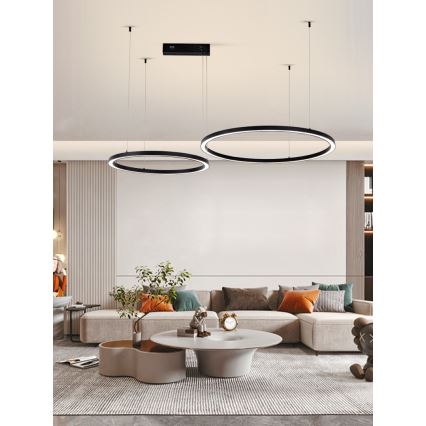 Immax NEO 07216L - LED ljusreglerad ljuskrona på textilsladd FINO LED/93W/230V 60/80cm svart Tuya + fjärrkontroll