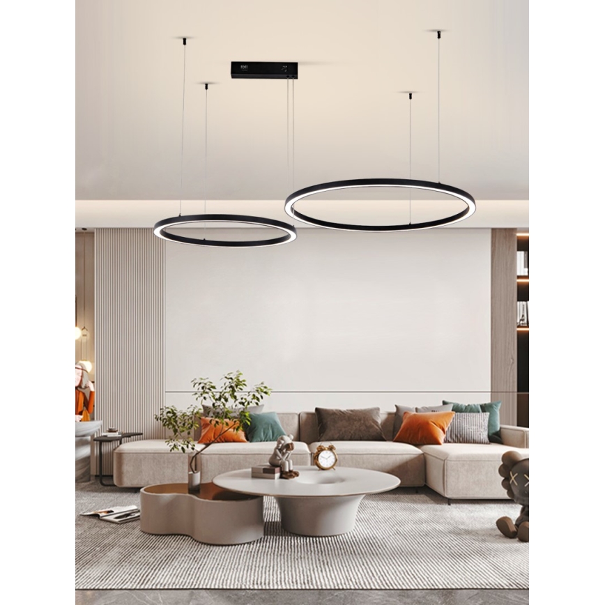 Immax NEO 07216L - LED ljusreglerad ljuskrona på textilsladd FINO LED/93W/230V 60/80cm svart Tuya + fjärrkontroll