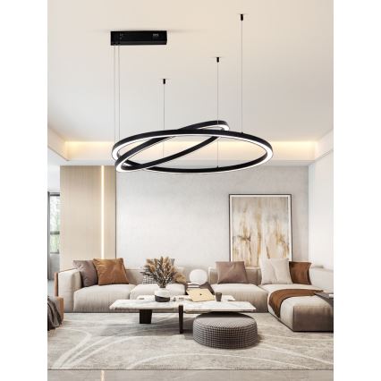Immax NEO 07216L - LED ljusreglerad ljuskrona på textilsladd FINO LED/93W/230V 60/80cm svart Tuya + fjärrkontroll