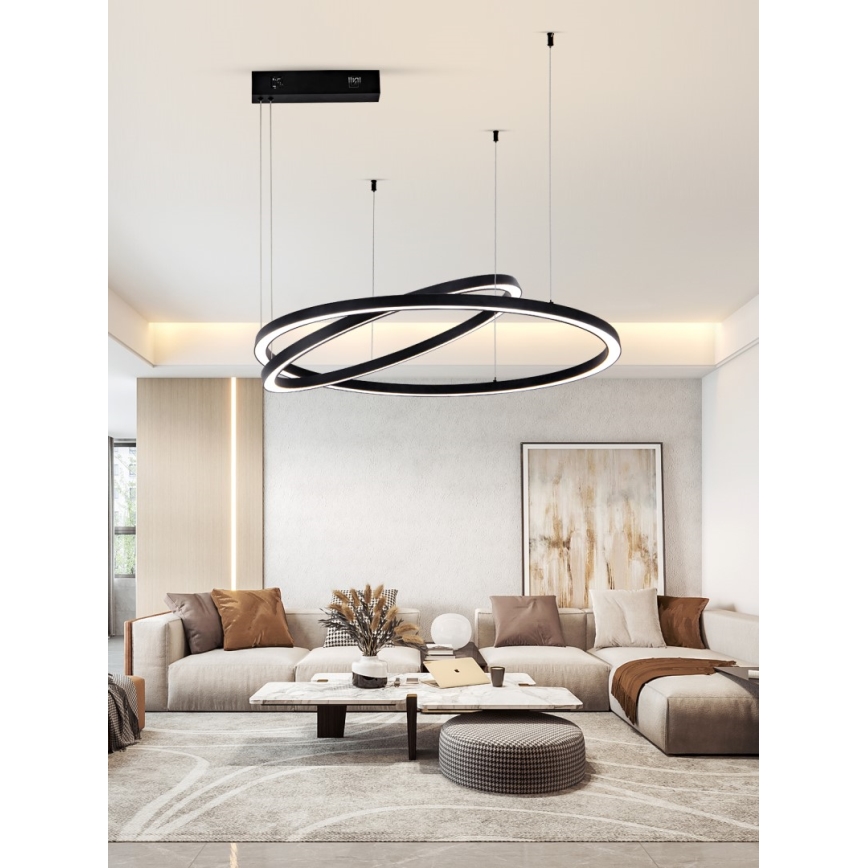Immax NEO 07216L - LED ljusreglerad ljuskrona på textilsladd FINO LED/93W/230V 60/80cm svart Tuya + fjärrkontroll