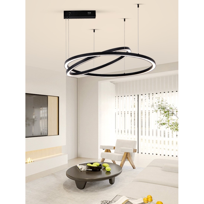 Immax NEO 07216L - LED ljusreglerad ljuskrona på textilsladd FINO LED/93W/230V 60/80cm svart Tuya + fjärrkontroll