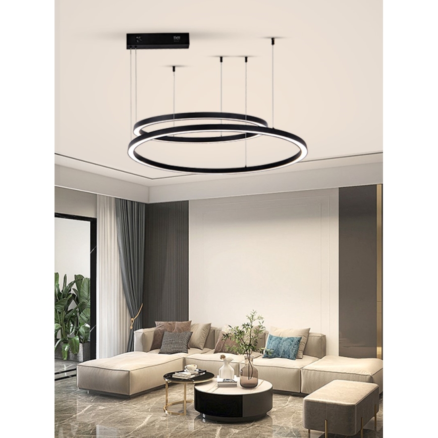 Immax NEO 07216L - LED ljusreglerad ljuskrona på textilsladd FINO LED/93W/230V 60/80cm svart Tuya + fjärrkontroll