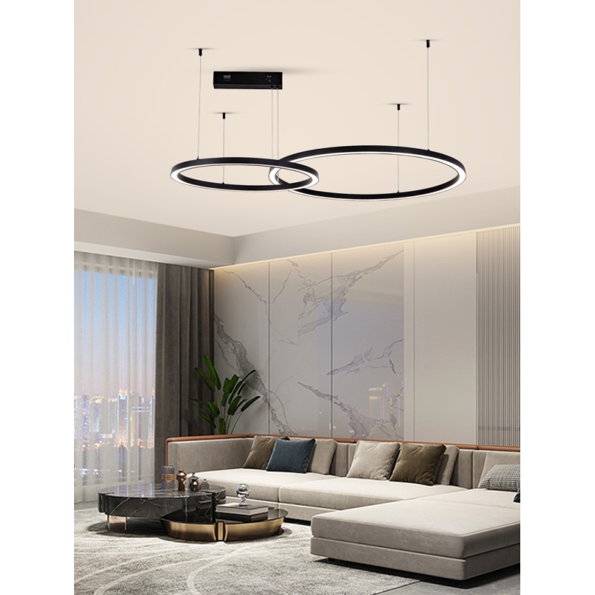 Immax NEO 07216L - LED ljusreglerad ljuskrona på textilsladd FINO LED/93W/230V 60/80cm svart Tuya + fjärrkontroll