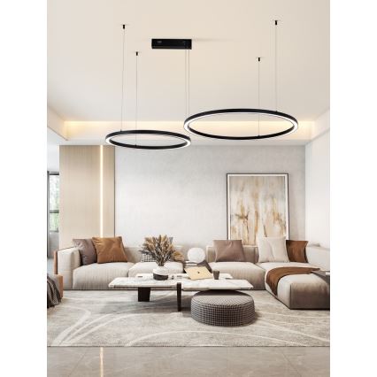 Immax NEO 07216L - LED ljusreglerad ljuskrona på textilsladd FINO LED/93W/230V 60/80cm svart Tuya + fjärrkontroll