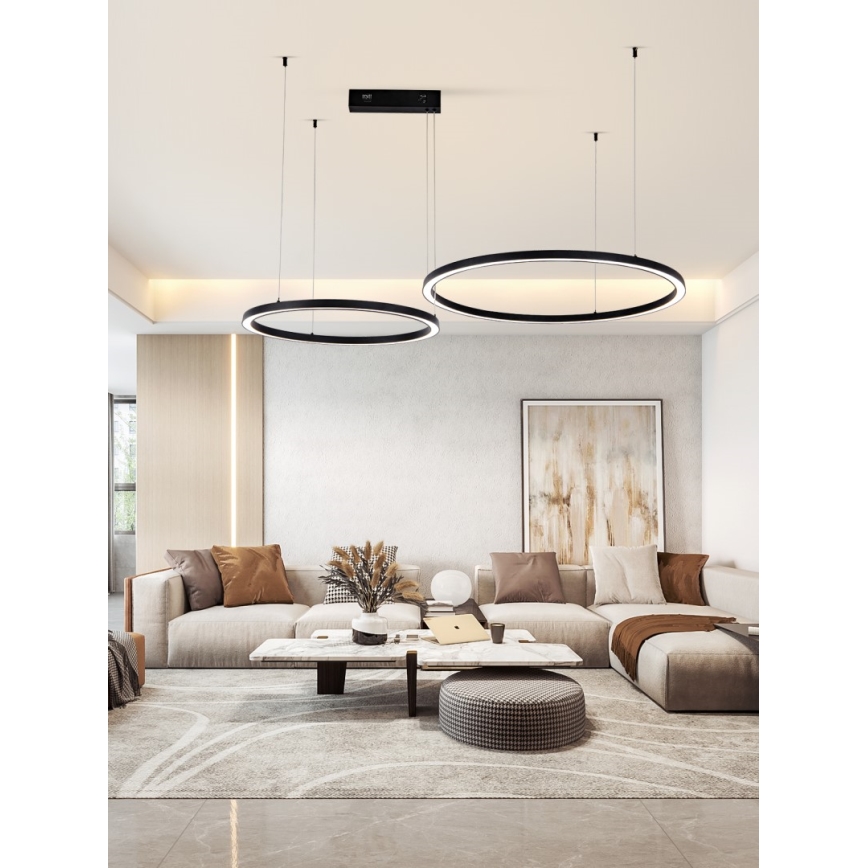 Immax NEO 07216L - LED ljusreglerad ljuskrona på textilsladd FINO LED/93W/230V 60/80cm svart Tuya + fjärrkontroll