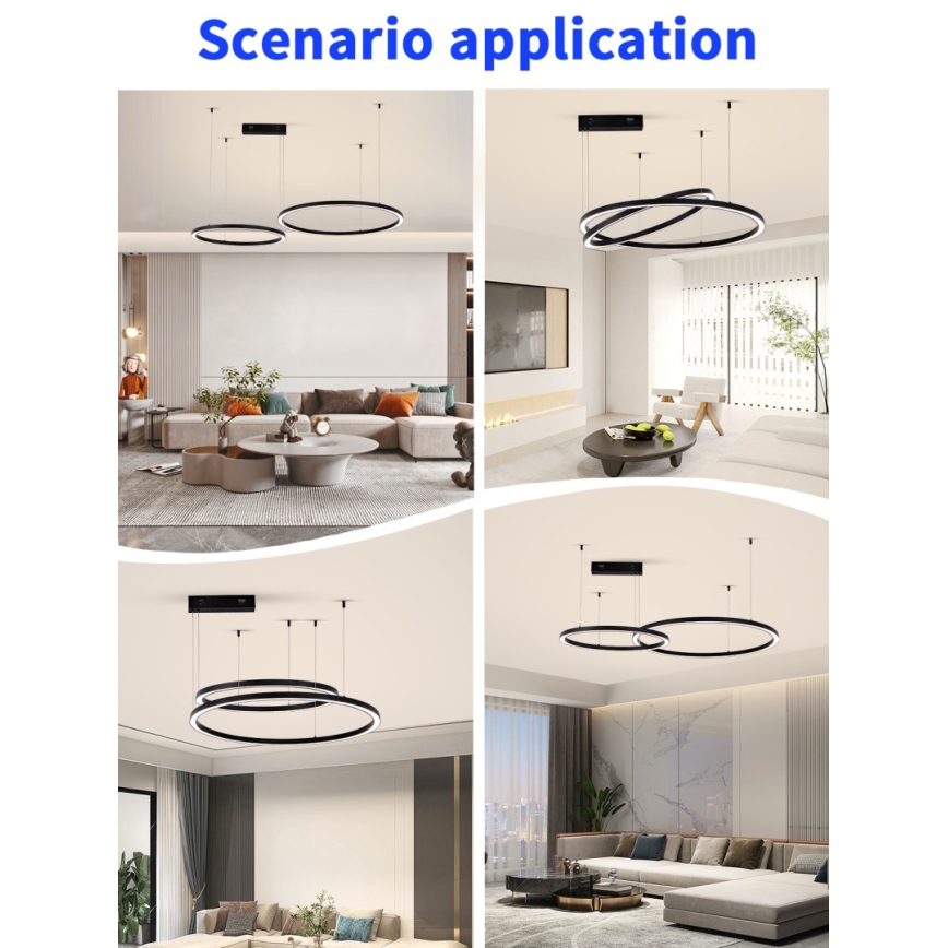 Immax NEO 07216L - LED ljusreglerad ljuskrona på textilsladd FINO LED/93W/230V 60/80cm svart Tuya + fjärrkontroll