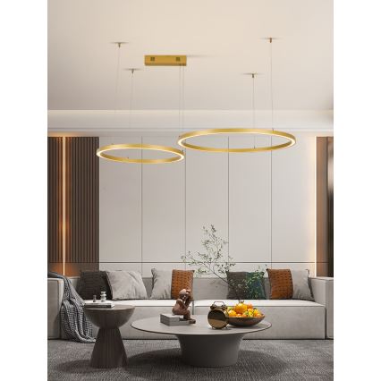 Immax NEO 07218L - LED ljusreglerad ljuskrona på textilsladd FINO LED/93W/230V 60/80cm guld Tuya + fjärrkontroll