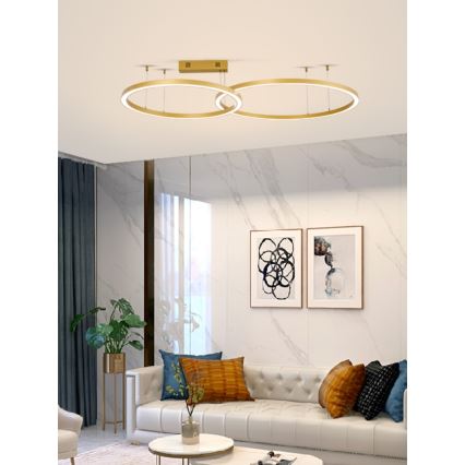 Immax NEO 07218L - LED ljusreglerad ljuskrona på textilsladd FINO LED/93W/230V 60/80cm guld Tuya + fjärrkontroll