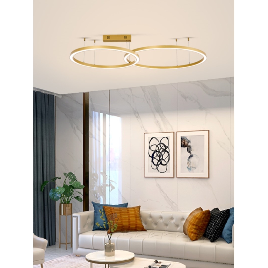 Immax NEO 07218L - LED ljusreglerad ljuskrona på textilsladd FINO LED/93W/230V 60/80cm guld Tuya + fjärrkontroll
