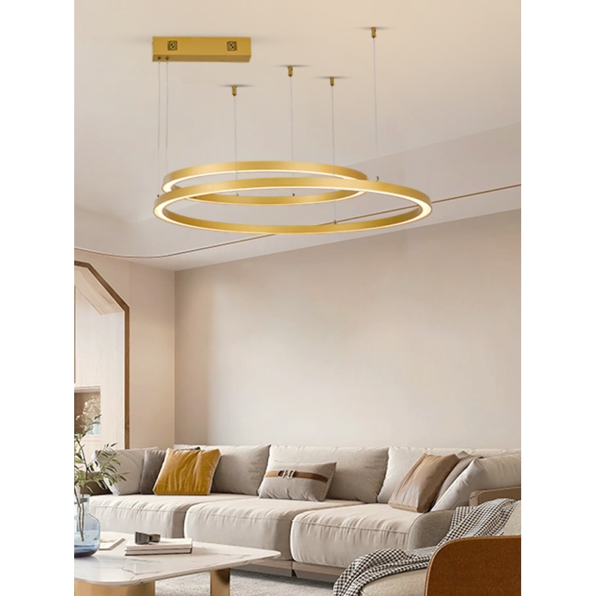 Immax NEO 07218L - LED ljusreglerad ljuskrona på textilsladd FINO LED/93W/230V 60/80cm guld Tuya + fjärrkontroll