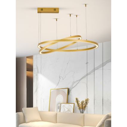 Immax NEO 07218L - LED ljusreglerad ljuskrona på textilsladd FINO LED/93W/230V 60/80cm guld Tuya + fjärrkontroll