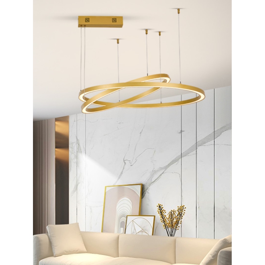 Immax NEO 07218L - LED ljusreglerad ljuskrona på textilsladd FINO LED/93W/230V 60/80cm guld Tuya + fjärrkontroll
