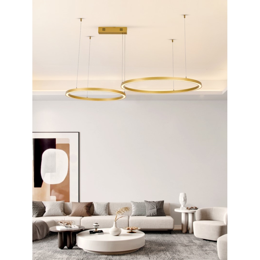 Immax NEO 07218L - LED ljusreglerad ljuskrona på textilsladd FINO LED/93W/230V 60/80cm guld Tuya + fjärrkontroll