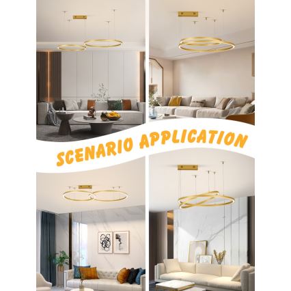Immax NEO 07218L - LED ljusreglerad ljuskrona på textilsladd FINO LED/93W/230V 60/80cm guld Tuya + fjärrkontroll