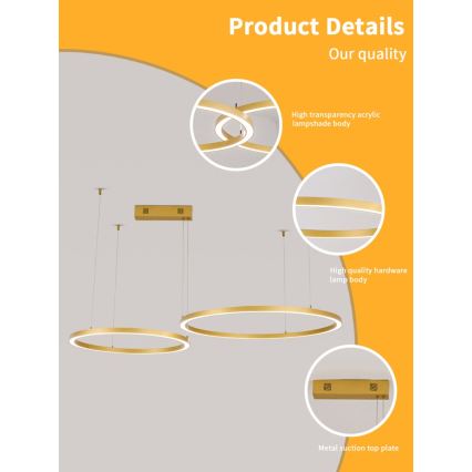 Immax NEO 07218L - LED ljusreglerad ljuskrona på textilsladd FINO LED/93W/230V 60/80cm guld Tuya + fjärrkontroll