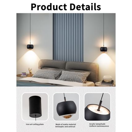 Immax NEO 07219L - LED ljusreglerad ljuskrona på textilsladd DORMINE LED/6W/230V matt svart Tuya + fjärrkontroll