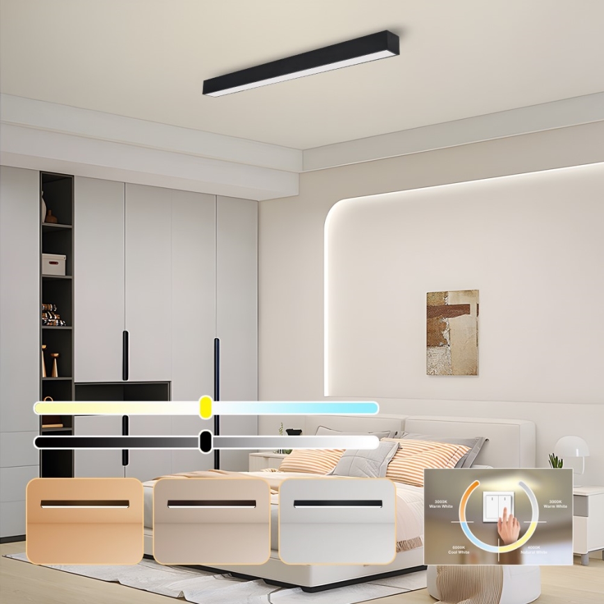 Immax NEO 07256L - LED Dimbar taklampa NEO LITE LUNGO LED/38W/230V 3000-6000K Wi-Fi Tuya svart + fjärrkontroll