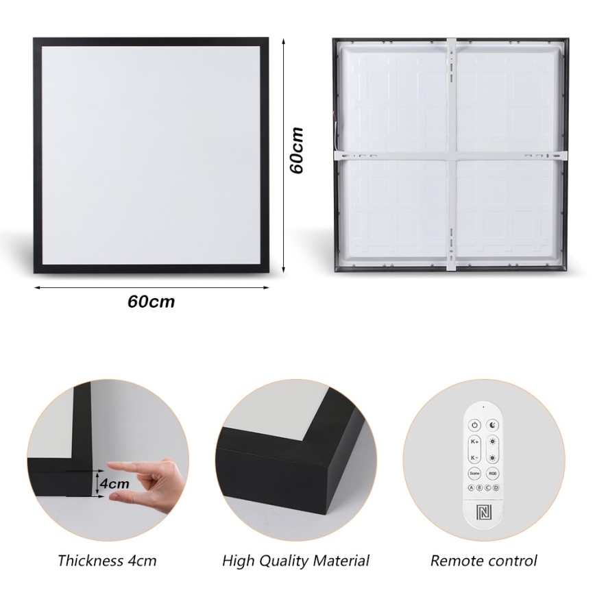 Immax NEO 07279L - LED ljusreglerad taklampa till badrum NEO LITE FRAME LED/50W/230V IP44 Wi-Fi Tuya + fjärrkontroll svart