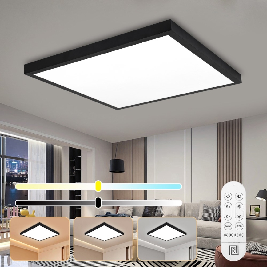Immax NEO 07279L - LED ljusreglerad taklampa till badrum NEO LITE FRAME LED/50W/230V IP44 Wi-Fi Tuya + fjärrkontroll svart