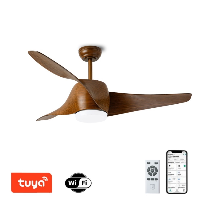 Immax NEO 07286L - LED Dimbar takfläkt WAVE LED/18W/230V Wi-Fi Tuya brun + fjärrkontroll