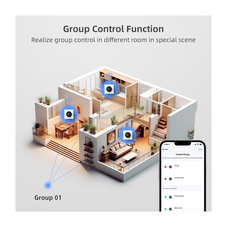 Immax NEO 07535L - Termostat för elektrisk golvvärme SMART 230V/16A Wi-Fi Tuya