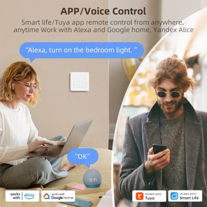 Immax NEO 07539L - SMART tvåknappsbrytare 230 V Wi‑Fi Tuya