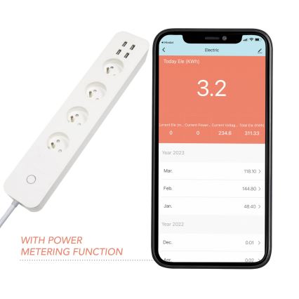 Immax NEO 07707L - Förlängningskabel NEO LITE Smart 4AC + 4USB Wi-Fi Tuya 1,5m
