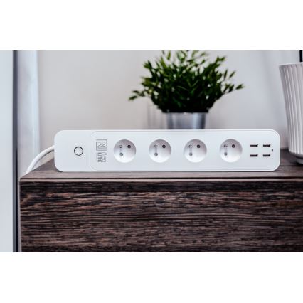 Immax NEO 07707L - Förlängningskabel NEO LITE Smart 4AC + 4USB Wi-Fi Tuya 1,5m