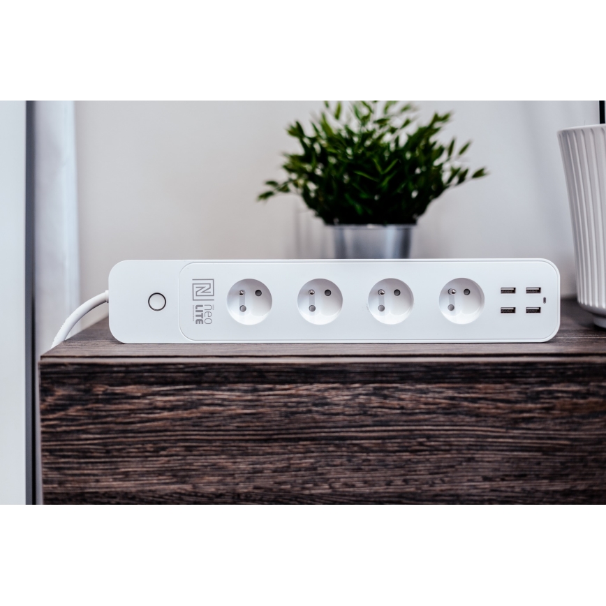 Immax NEO 07707L - Förlängningskabel NEO LITE Smart 4AC + 4USB Wi-Fi Tuya 1,5m