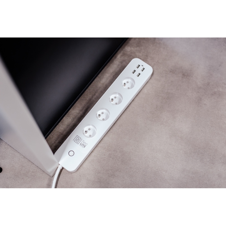 Immax NEO 07707L - Förlängningskabel NEO LITE Smart 4AC + 4USB Wi-Fi Tuya 1,5m
