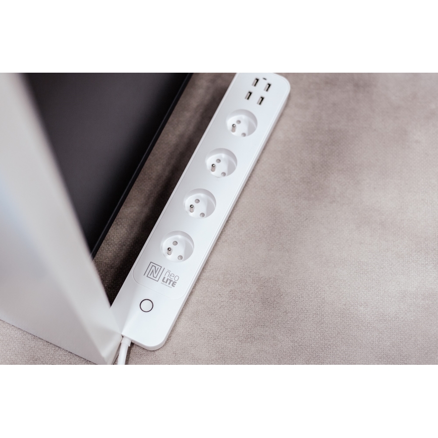 Immax NEO 07707L - Förlängningskabel NEO LITE Smart 4AC + 4USB Wi-Fi Tuya 1,5m