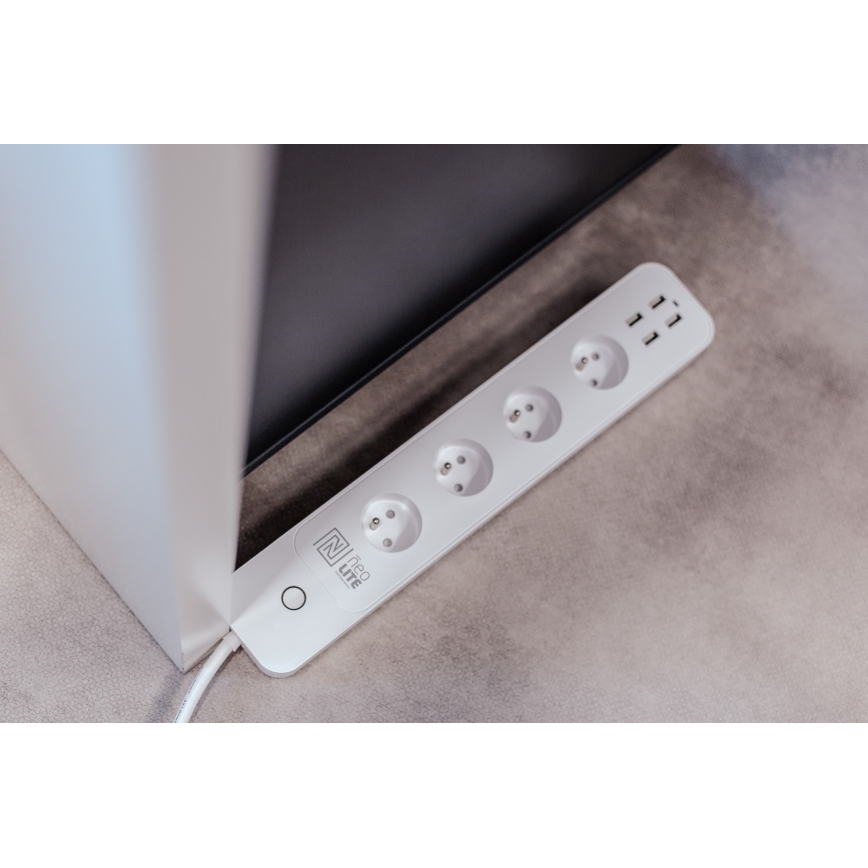 Immax NEO 07707L - Förlängningskabel NEO LITE Smart 4AC + 4USB Wi-Fi Tuya 1,5m