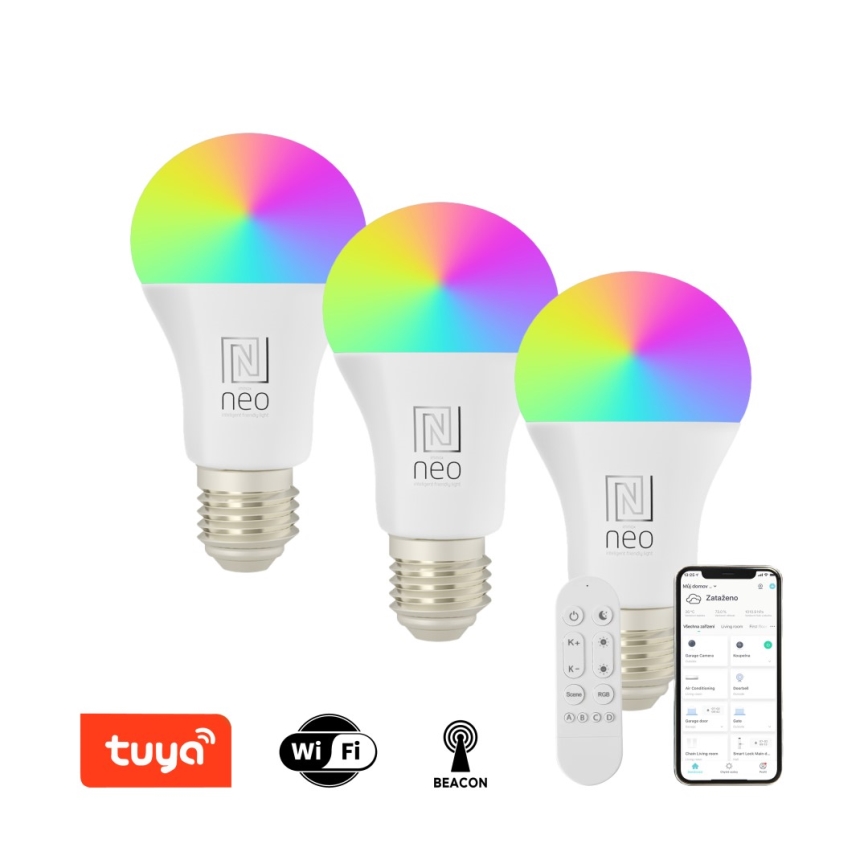 Immax NEO 07712CDO - KIT 3x LED RGB+CCT Ljusreglerad glödlampa E27/9W/230V Wi-Fi Tuya + fjärrkontroll