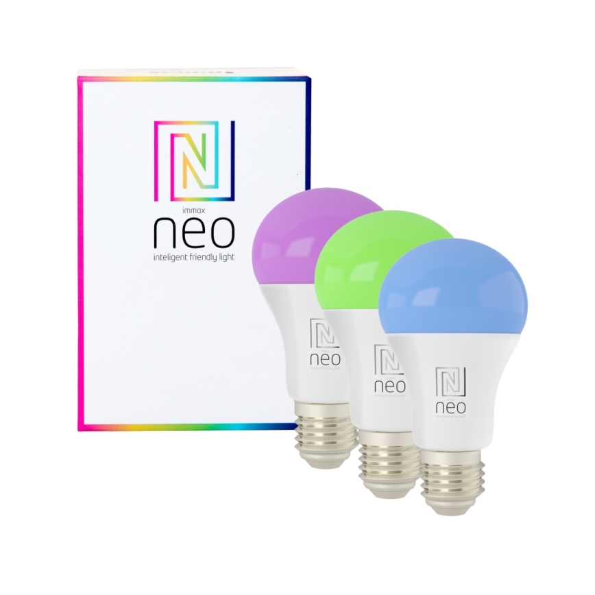 Immax NEO 07712CDO - KIT 3x LED RGB+CCT Ljusreglerad glödlampa E27/9W/230V Wi-Fi Tuya + fjärrkontroll
