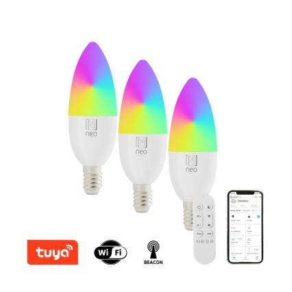 Immax NEO 07716CDO - KIT 3x LED RGB+CCT Ljusreglerad glödlampa E14/6W/230V Wi-Fi Tuya + fjärrkontroll