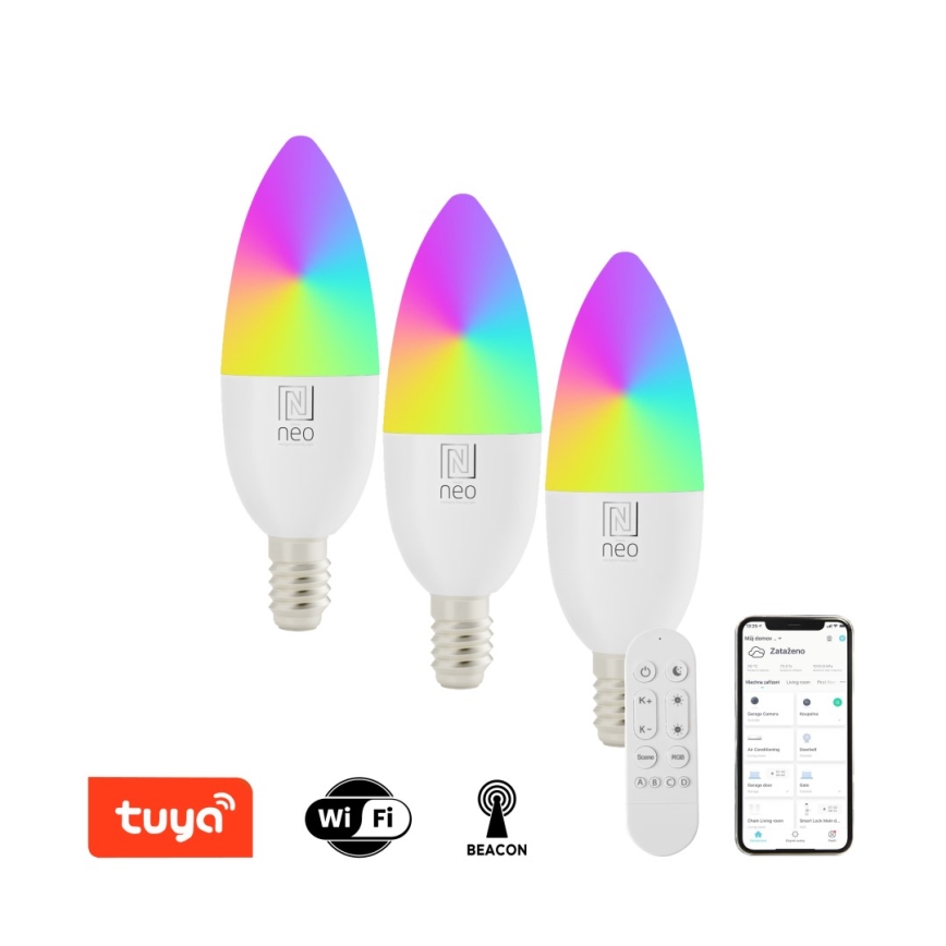 Immax NEO 07716CDO - KIT 3x LED RGB+CCT Ljusreglerad glödlampa E14/6W/230V Wi-Fi Tuya + fjärrkontroll