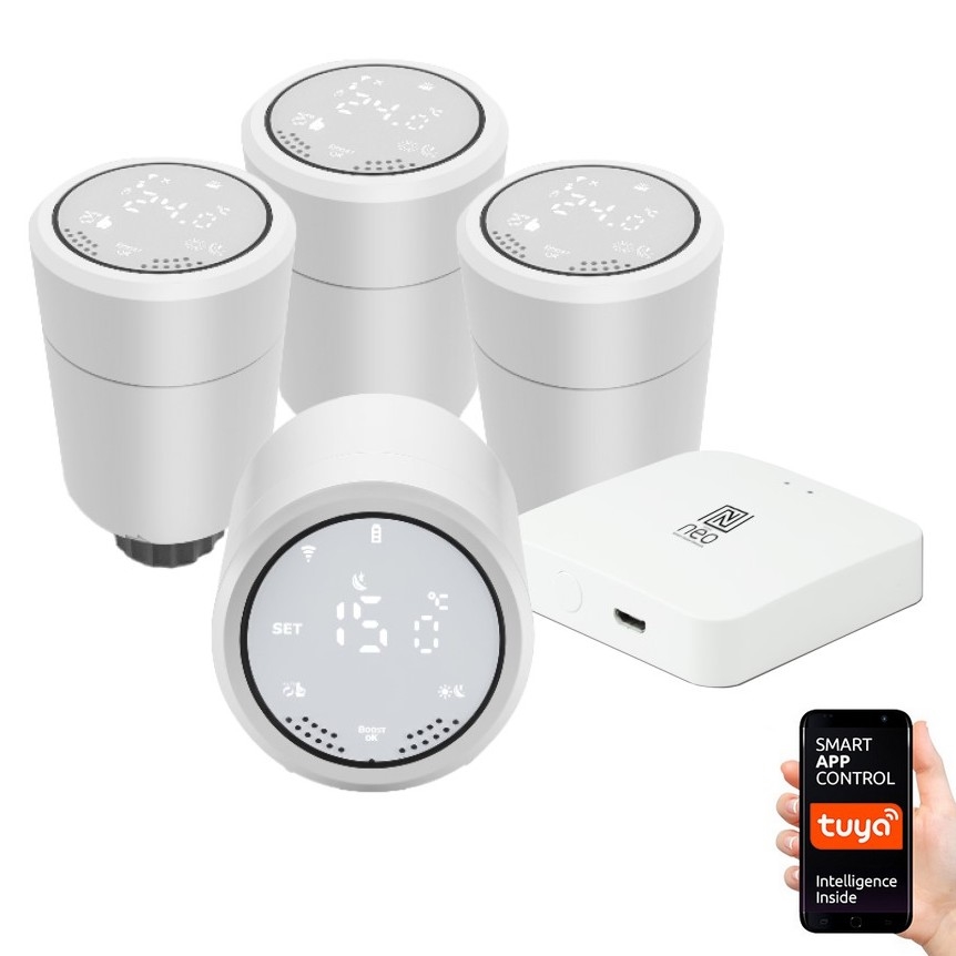 Immax NEO 07732C - KIT 4x Thermostatic head + BRIDGE PRO v3 2xAA/3V Wi-Fi Tuya
