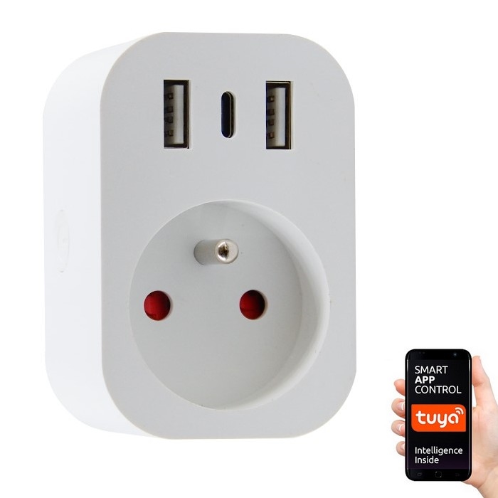 Immax NEO 07772L - Smart kontakt splitter 16A/230V + 2xUSB+1xUSB C Wi-Fi Tuya