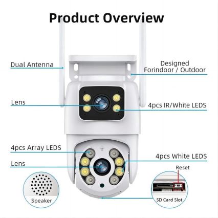 Immax NEO 07783L - Smart utomhuskamera med sensor DOUBLE 355° P/T 2x2MP IP65 Wi-Fi Tuya